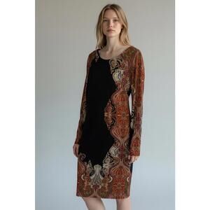 Cache Dress Women's‎ Size 10 Multicolor Paisley Print Long Sleeve Dress Stretch
